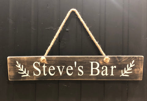 Personalised wooden named bar sign