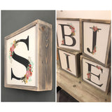 Pretty laurel Floral Initial handmade wooden sign
