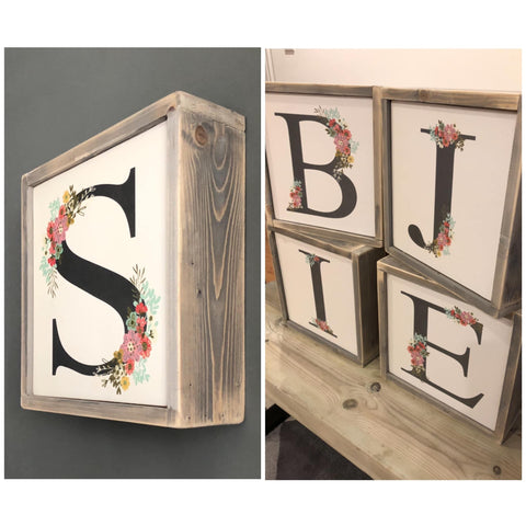 Pretty laurel Floral Initial handmade wooden sign