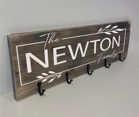 Personalised rustic handmade wooden family name coat rack / sign with hooks