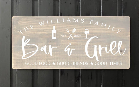 Personalised wooden Rustic bar and grill sign