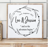A wedding wreath and so the adventure begins handmade wooden sign