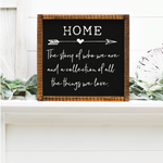 Home, a story of who we are with arrow - handmade wooden sign