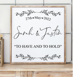 A wedding laurel "To have and to hold"  handmade wooden sign