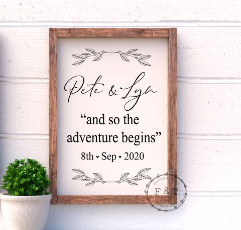 And so the adventure begins personalised handmade wooden sign